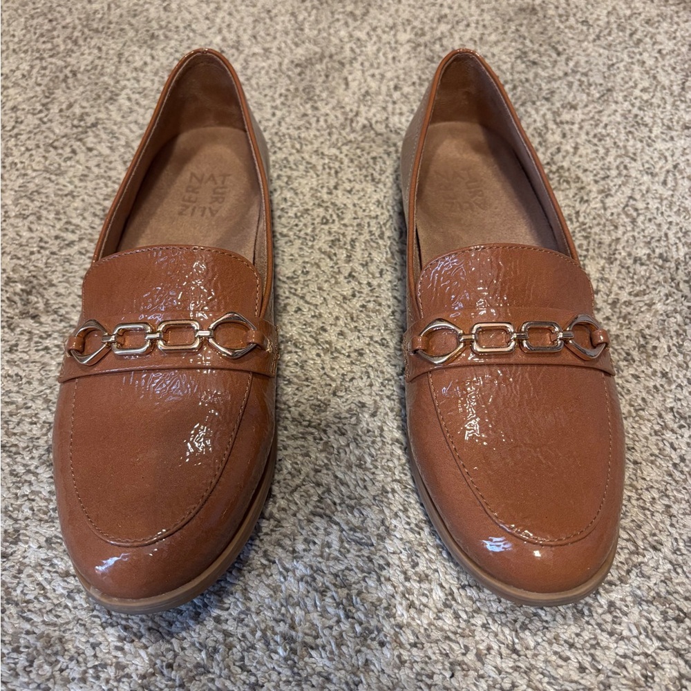 Naturalizer Tan Leather Loafers with Metallic Detail
